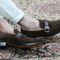 Handmade Brown Monk Strap Leather shoes for Men's - Thumbnail 4