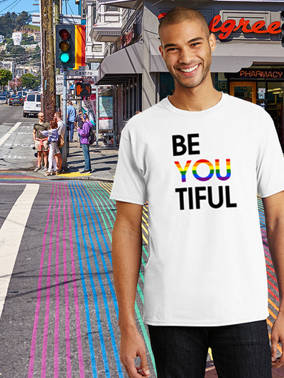 BeYOUtiful Rainbow Unisex White T-shirt