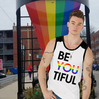 BeYOUtiful Rainbow Unisex White Tank Top - Thumbnail 1