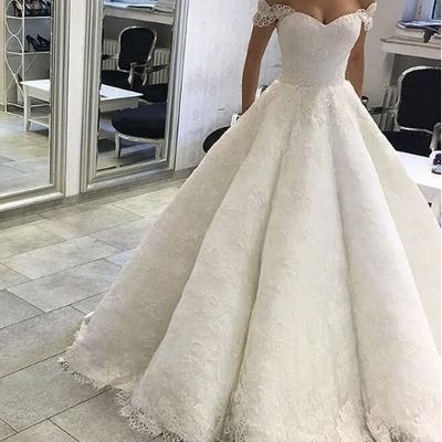 Romantic ball gown off the shoulder white lace wedding dresses,bridal gown 2019 - Thumbnail 5
