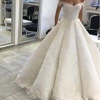 Romantic Ball Gown Off the Shoulder White Lace Wedding Dresses,Bridal Gown 2019 - Thumbnail 1