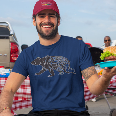 Tribal tattoo bear design,  navy blue t-shirt