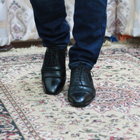 Handmade Black Lace Up Leather shoes, Men's Cap Toe Designing Shoes - Thumbnail 2