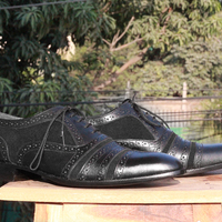 Handmade Black Lace Up Leather shoes, Men's Cap Toe Designing Shoes - Thumbnail 1