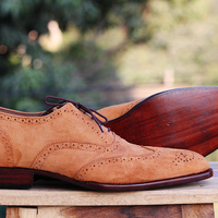 Handmade Tan Lace Up Suede shoes, Men's wingtip Brogue Casual Shoes - Thumbnail 2