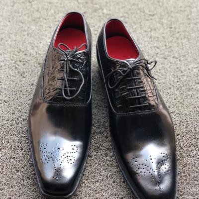 Black alligator skin leather shoes for men's - Thumbnail 4