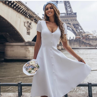 Short sleeve sexy v neck party dress
