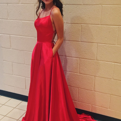 Spaghetti straps mermaid long open back prom dresses with slit pockets - Thumbnail 5