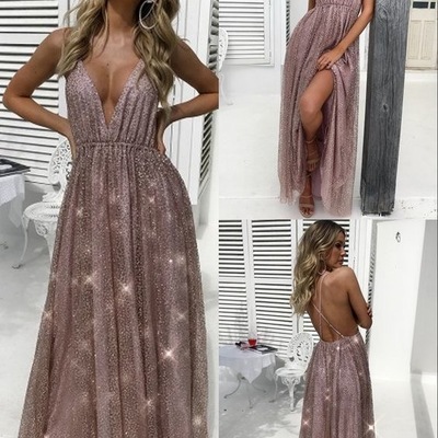 Deep v neck long prom dresses for women - Thumbnail 4