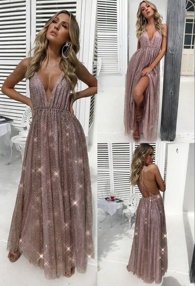 Deep V Neck Long Prom Dresses for Women