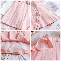 Sweet high waist love belt waist pleated skirt - Thumbnail 4