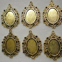 6 of 18x13 mm Antique Gold Plated Pendant Setting with Flowers Design, Can Take Crystals - Thumbnail 1
