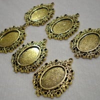 6 of 18x13 mm Antique Gold Plated Pendant Setting with Flowers Design, Can Take Crystals - Thumbnail 2