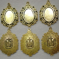 6 of 18x13 mm Antique Gold Plated Pendant Setting with Flowers Design, Can Take Crystals - Thumbnail 4