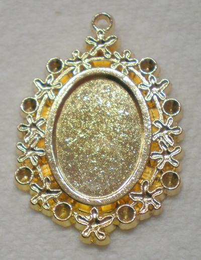 6 of 18x13 mm Shiny Gold Plated Pendant Setting with Flowers Design, Can Take Crystals