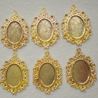 6 of 18x13 mm Shiny Gold Plated Pendant Setting with Flowers Design, Can Take Crystals - Thumbnail 1