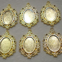 6 of 18x13 mm Shiny Gold Plated Pendant Setting with Flowers Design, Can Take Crystals - Thumbnail 2