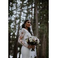 Country Wedding Dresses Long Sleeve V Neck Lace Applique Bridal Gowns With Crystal Sash Elastic Satin Sweep Train Wedding Bridal Gowns - Thumbnail 3