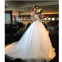 Ball Gown Princess Wedding Dresses 2020 Long Sleeves Sheer Back Appliques Pearls Plus Size Vintage Bridal Gowns Cheap vestido de novia - Thumbnail 1