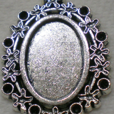 6 of 18x13 mm antique silver plated pendant setting with flowers design, can take crystals