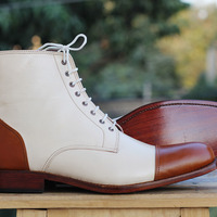 Ankle high Leather Boots For Men, Cap toe Leather Boots - Thumbnail 2