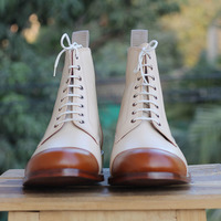 Ankle high Leather Boots For Men, Cap toe Leather Boots - Thumbnail 3