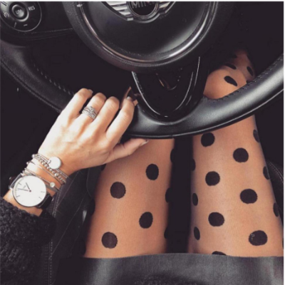 Dot pattern black and white sexy tights stockings - Thumbnail 4