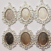 6 of 18x13 mm Shiny Silver Plated Pendant Setting with Flowers Design, Can Take Crystals - Thumbnail 2