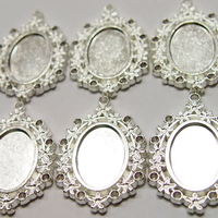 6 of 18x13 mm Shiny Silver Plated Pendant Setting with Flowers Design, Can Take Crystals - Thumbnail 4