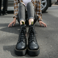 Black Lace up Winter Ankle Boots - Thumbnail 2