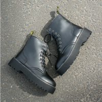 Black Lace up Winter Ankle Boots - Thumbnail 1