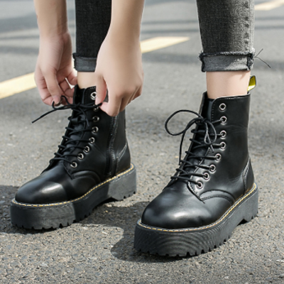 Black lace up winter ankle boots