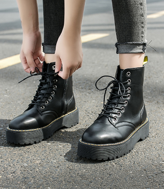 Black Lace up Winter Ankle Boots