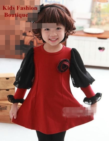 Girls Gorgeous Red Dress with Bell Sleeves