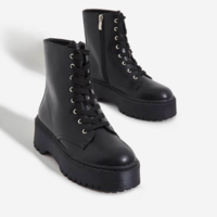 Harajuku Lace up Red and Black Side Zip Ankle Boots - Thumbnail 2