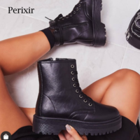 Harajuku Lace up Red and Black Side Zip Ankle Boots - Thumbnail 3