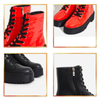 Harajuku Lace up Red and Black Side Zip Ankle Boots - Thumbnail 1