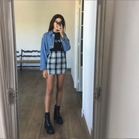 Free Shipping-BLACK AND WHITE PLAID SKIRT - Thumbnail 1