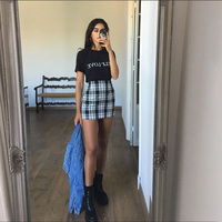 Free Shipping-BLACK AND WHITE PLAID SKIRT - Thumbnail 2