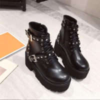 Black Buckle Design Rivet Ankle Boots - Thumbnail 3