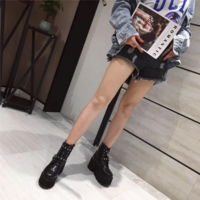 Black Buckle Design Rivet Ankle Boots - Thumbnail 2