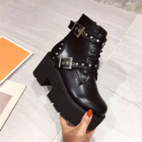 Black Buckle Design Rivet Ankle Boots - Thumbnail 4