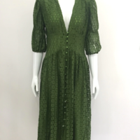 Solid Green Stylish Bohemian Long Dress - Thumbnail 2