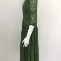 Solid Green Stylish Bohemian Long Dress - Thumbnail 3
