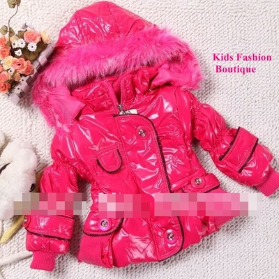 Girls hot pink fur trimmed hooded jacket