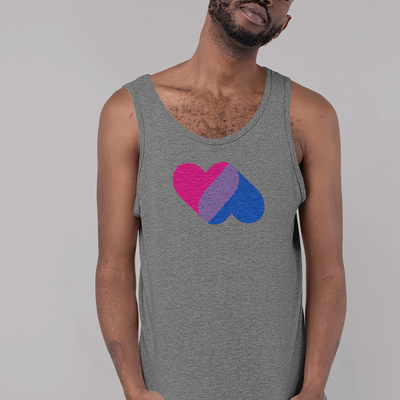 Bi intertwined hearts athletic grey unisex tank top - Thumbnail 4