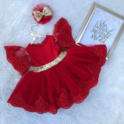 Sweet red short flower girl dresses with appliques  - Thumbnail 4