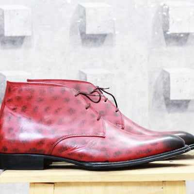 New handmade ankle high tone burgundy leather boots for men,lace up boots - Thumbnail 4