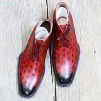 New Handmade Ankle high Tone Burgundy Leather Boots For Men,Lace Up Boots - Thumbnail 2