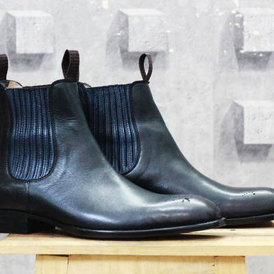 Handmade men's black brogue ankle high designing boot, men's chelsea leather boot - Thumbnail 4